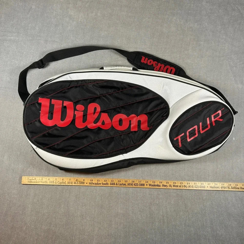 Wilson Tour Tennis Racket Bag Black White Red Padded Strap 3-Pack Carry Case